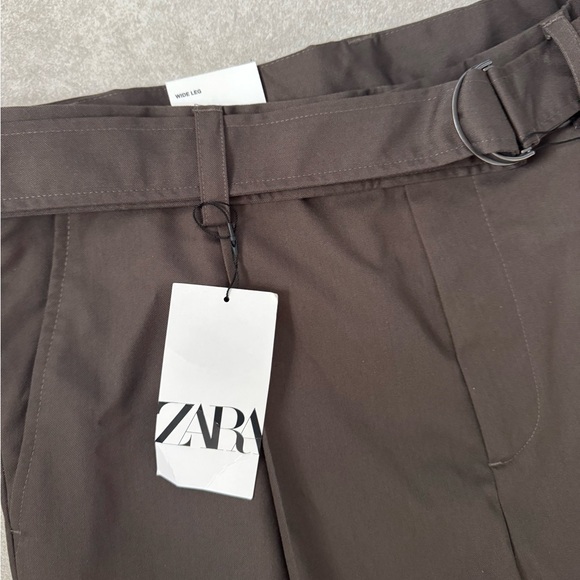 NWT Zara Dark Brown Dress Pants Wide Leg - Picture 2 of 11